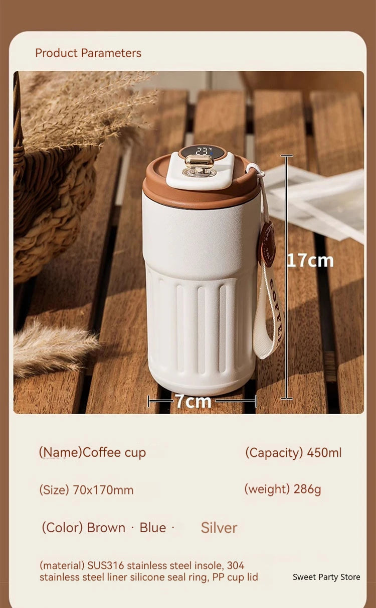 450ML Smart Travel Coffee Mug Display Led Temperature Thermos Mug Stainless Steel Insulated Thermos Bottle Portable Vacuum Flask