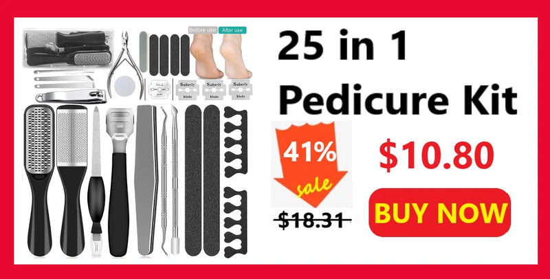 Pedicure Kit 23 in 1 Stainless Steel Professional Pedicure Tools Set Foot Rasp Peel Callus Dead Skin Remover Feet Care Pedicure