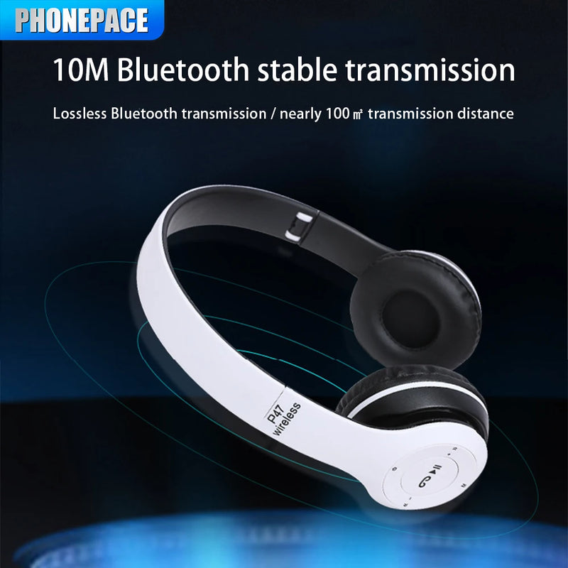 P47 Bluetooth 5.0 Wireless Headphone Foldable HIFI Stereo Bass Earphone Kid Helmet Gift With Mic USB Adaptor For iPhone Game P47