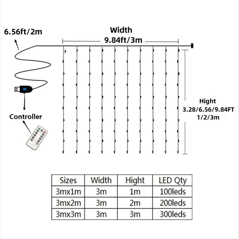 1pc Hook LED Curtain Lights Fairy String Lights Festival Lighting Rainbow Window Lamp Home Bedroom Wedding Christmas Decoration