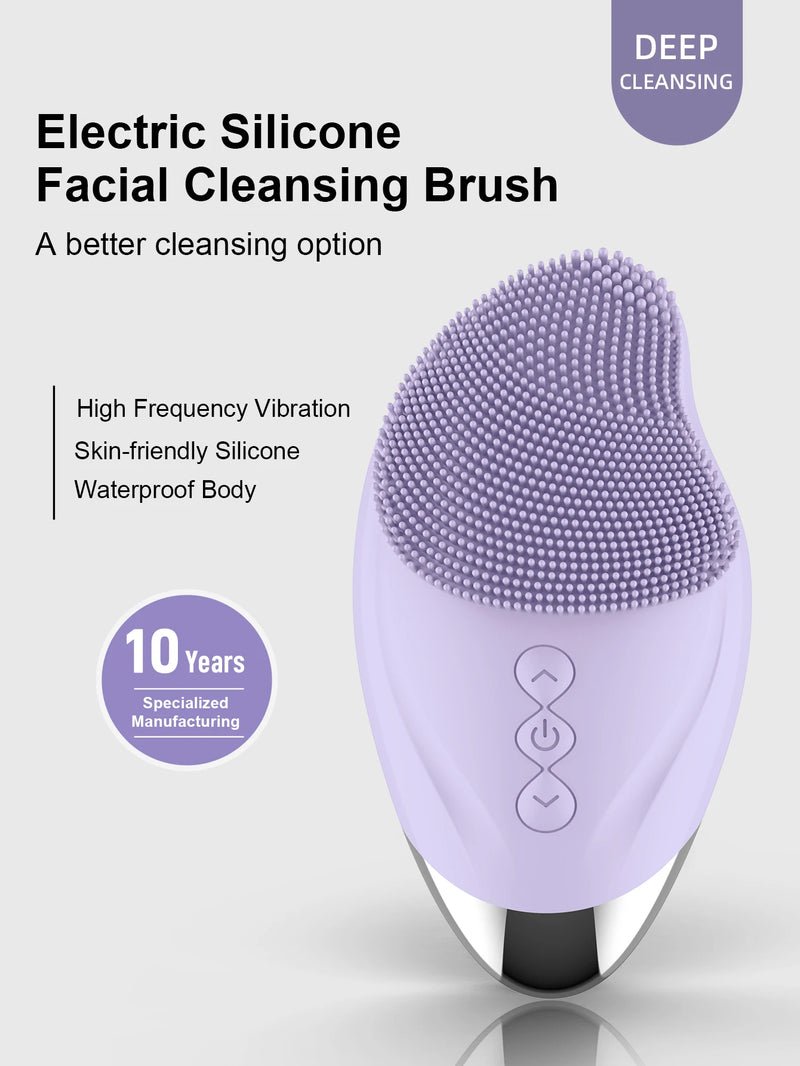 Electric silicone cleansing brush USB sonic cleanser waterproof high-frequency vibration massager skincare device