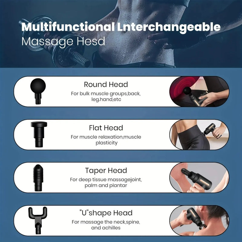 Portable Fascial Massage Gun Electric Percussion Pistol Massager Body Relaxation With LED Touch Screen 4Replaceable Head