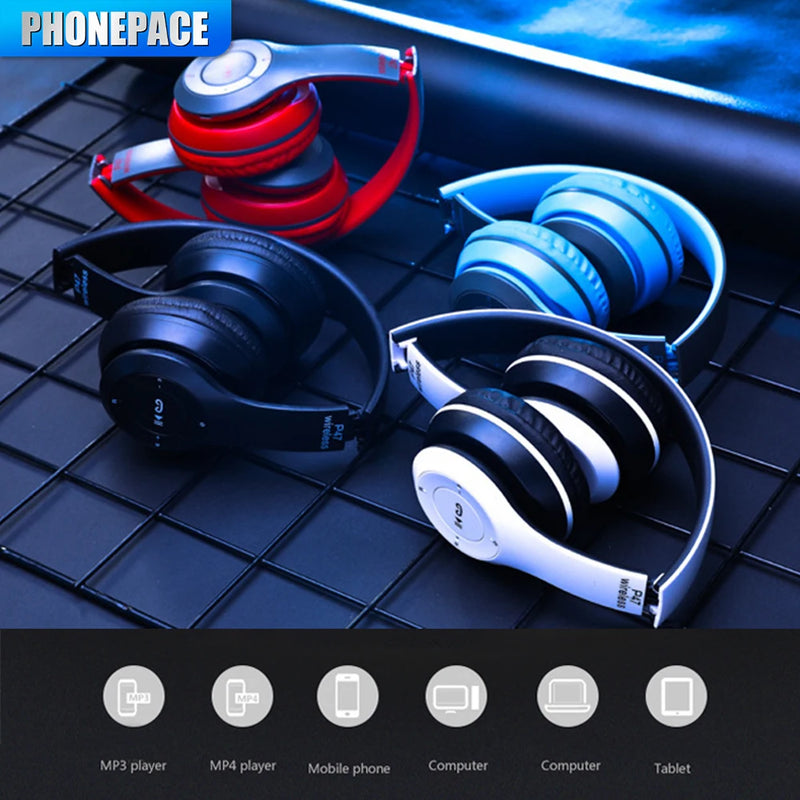 P47 Bluetooth 5.0 Wireless Headphone Foldable HIFI Stereo Bass Earphone Kid Helmet Gift With Mic USB Adaptor For iPhone Game P47