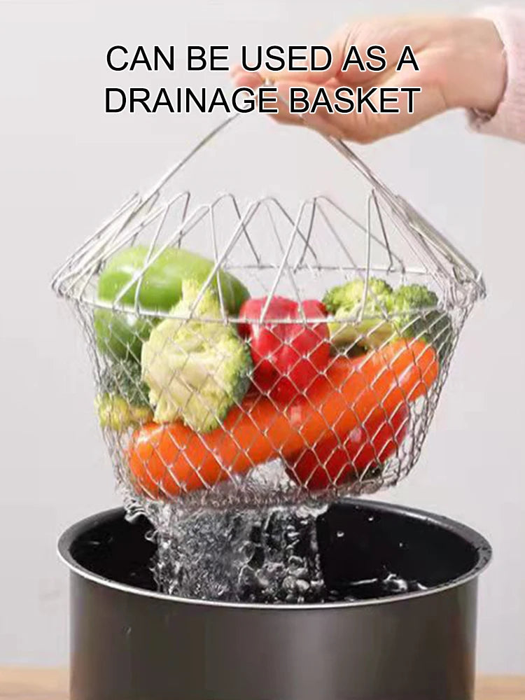 1PC Stainless Steel Foldable Multifunctional Fryer Basket French Fry Strainer Kitchen Appliance Is Durable