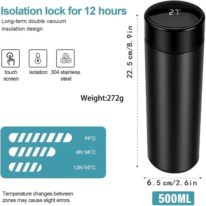 500ml digital thermos bottle smart cup with temperature display 304 stainless steel vacuum insulated intelligent coffee cup