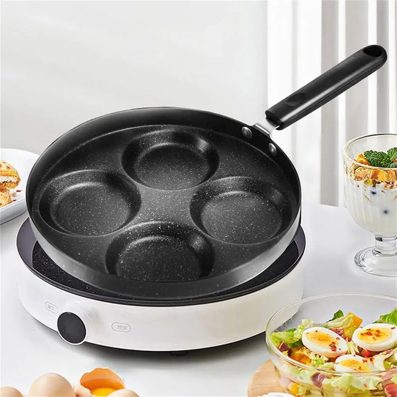 24cm Non-Stick Small Pan Hamburger Breakfast Pot Household Four Hole Fried Egg Pan Fried Egg Mold Egg Dumpling Special Poached