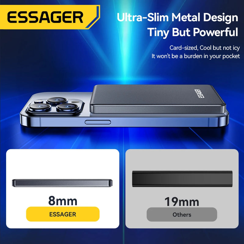 Essager Thin Wireless Power Bank Magnetic 20W 5000mAh Portable Fast Charging External Battery for Magsafe For iPhone 16 15 14 13