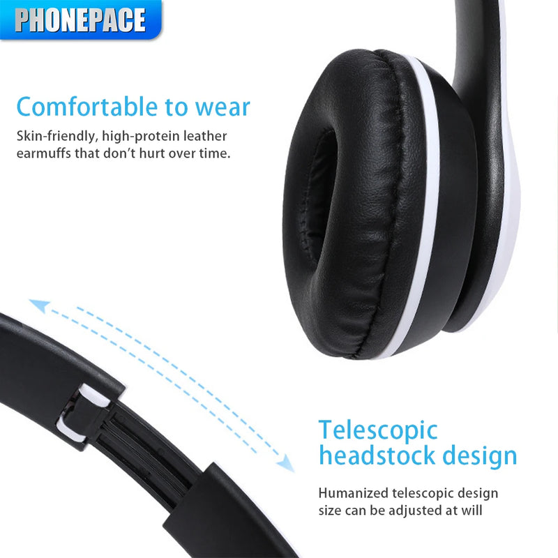 P47 Bluetooth 5.0 Wireless Headphone Foldable HIFI Stereo Bass Earphone Kid Helmet Gift With Mic USB Adaptor For iPhone Game P47