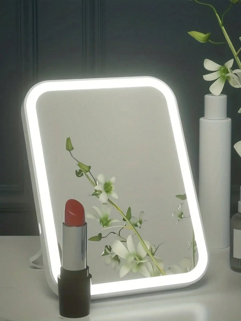 LED portable desktop dormitory makeup mirror with light, square student folding mirror powered by USB or 4 AA dry batteries