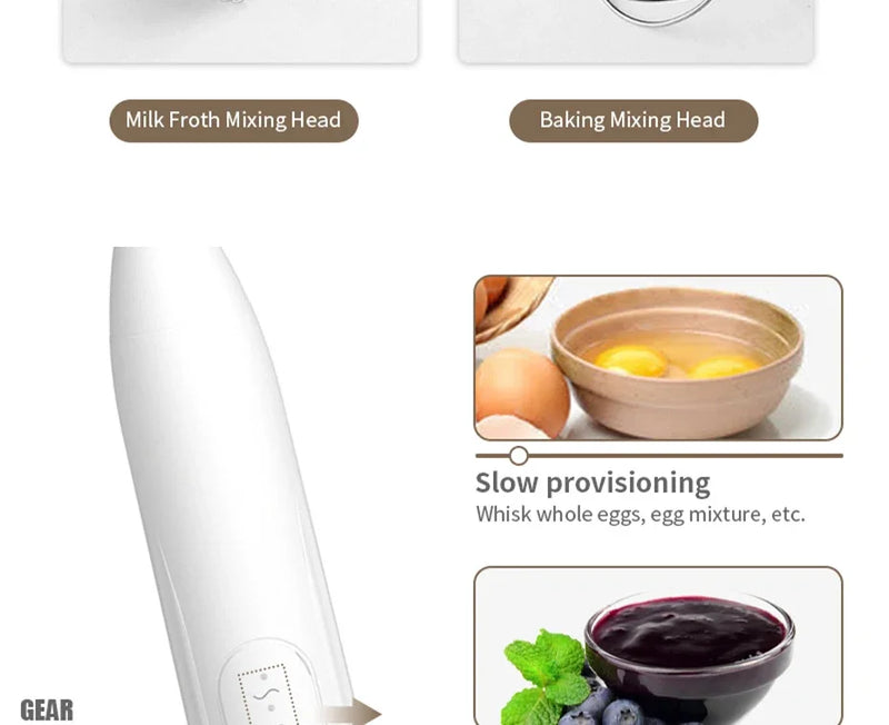 Baking Mixer Milk Frother 2-in-1 USB Rechargeable Electric Egg Beater Kitchen Gadgets Coffee Stirrer Thermomix Tm6 Tools Dining