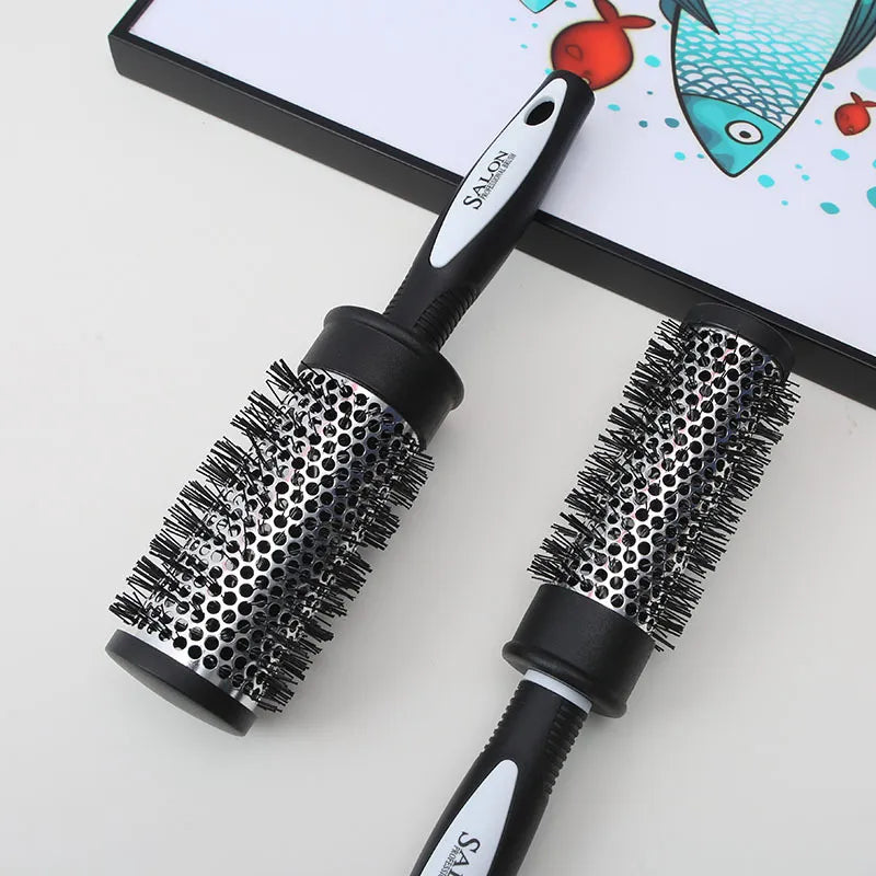 Hair Styling Hair Brush Nylon Comb Cylinder Curly Hair Rolling Comb Thermal Aluminum Tube Round Barrel Hair Comb Curly Tool