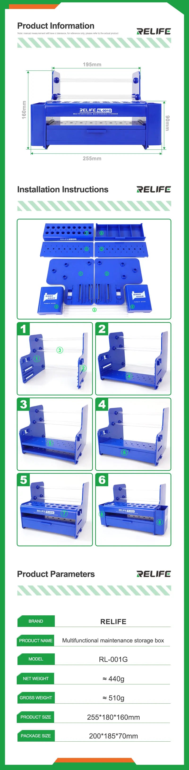 RELIFE RL-001G Multifunction Storage Box Durable Quality for Organizing Repair Parts and Neatly Classifying Collection Tools