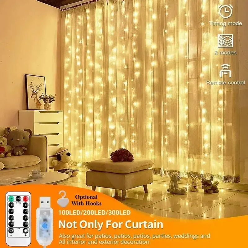 1pc Hook LED Curtain Lights Fairy String Lights Festival Lighting Rainbow Window Lamp Home Bedroom Wedding Christmas Decoration