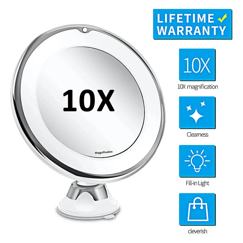 10x Magnifying Vanity Mirror with Lights Touch Screen LED Lighting Dressing Makeup Lamp Bottom Sucker Flexible  Portable Design