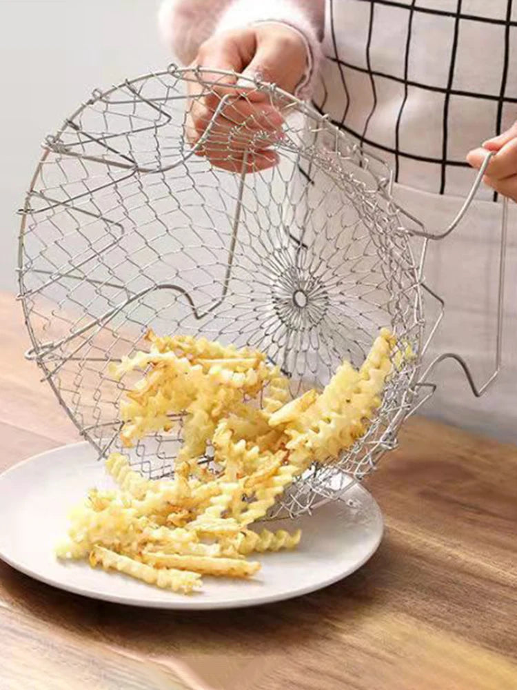 1PC Stainless Steel Foldable Multifunctional Fryer Basket French Fry Strainer Kitchen Appliance Is Durable