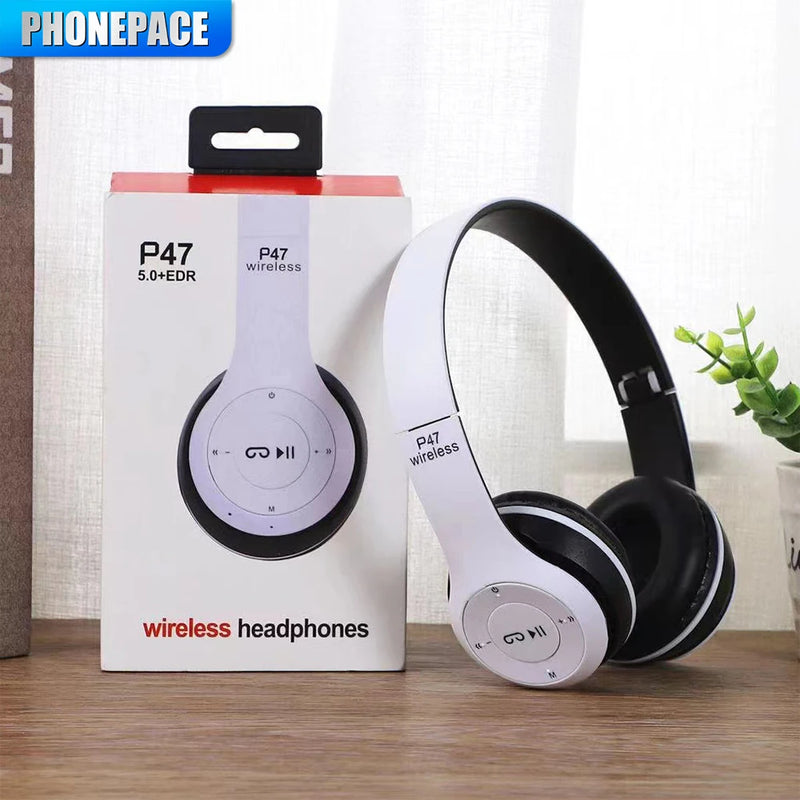 P47 Bluetooth 5.0 Wireless Headphone Foldable HIFI Stereo Bass Earphone Kid Helmet Gift With Mic USB Adaptor For iPhone Game P47