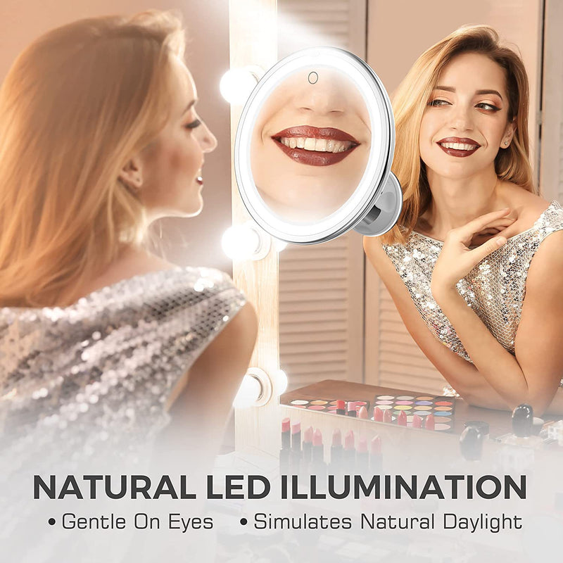 10x Magnifying Vanity Mirror with Lights Touch Screen LED Lighting Dressing Makeup Lamp Bottom Sucker Flexible  Portable Design