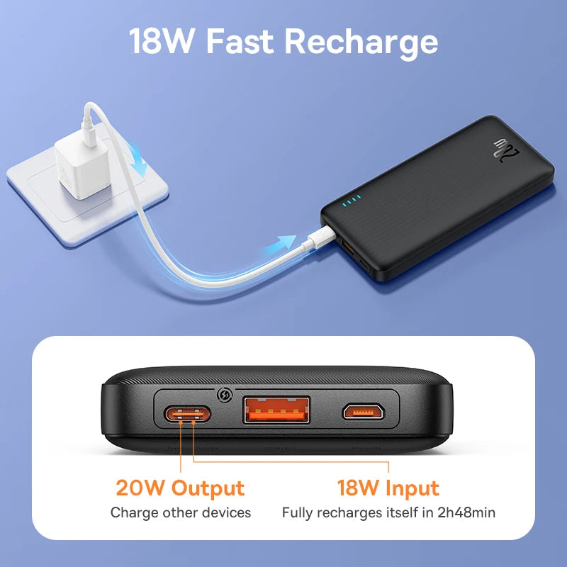 Baseus Airpow 20W Power Bank 10000mAh 20000mAh Fast Charge Powerbank for iPhone 16/15/14/13/12 Xiaomi batterie externe