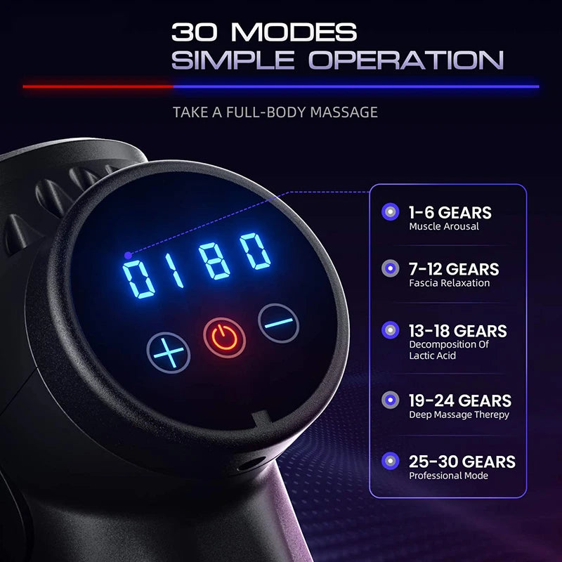 30 Level Massage Gun Fascia Deep Muscle Relax Body Neck Massager Electric Fitness Equipment Noise Reduction Male Female