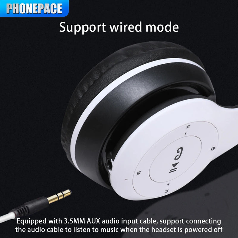 P47 Bluetooth 5.0 Wireless Headphone Foldable HIFI Stereo Bass Earphone Kid Helmet Gift With Mic USB Adaptor For iPhone Game P47