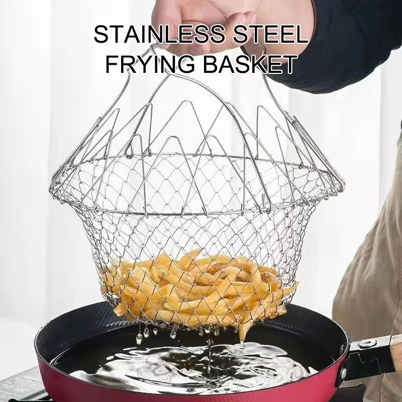 1PC Stainless Steel Foldable Multifunctional Fryer Basket French Fry Strainer Kitchen Appliance Is Durable