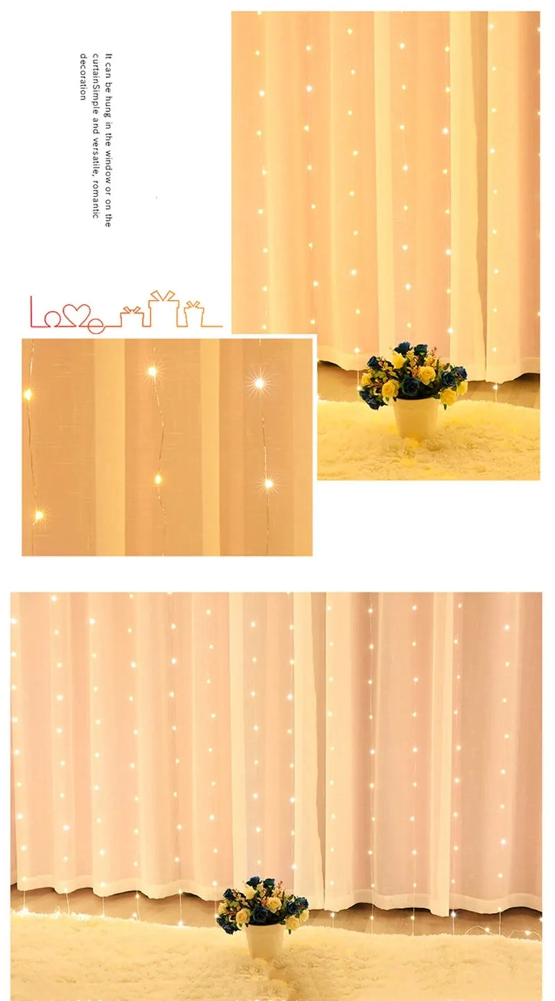 1pc Hook LED Curtain Lights Fairy String Lights Festival Lighting Rainbow Window Lamp Home Bedroom Wedding Christmas Decoration