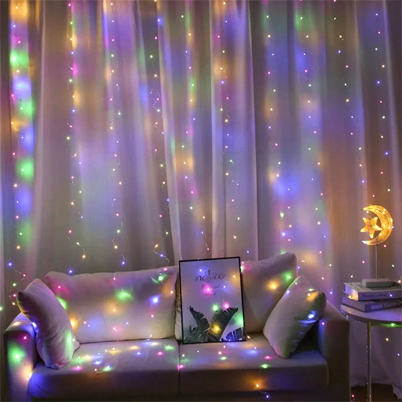 1pc Hook LED Curtain Lights Fairy String Lights Festival Lighting Rainbow Window Lamp Home Bedroom Wedding Christmas Decoration