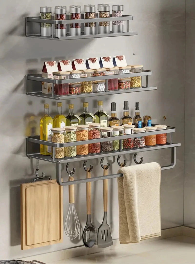 1 PC Multifunctional Kitchen Rack Spice Storage Rack Wall Mounted Kitchen Utensil Shovel Hook Rack for Kitchen Items Storage